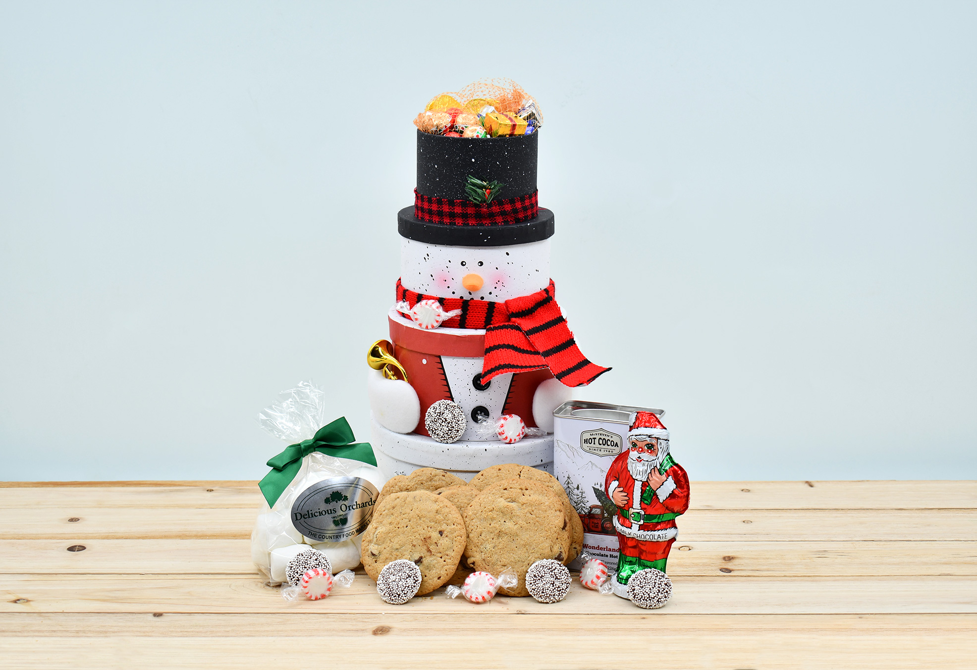 Snowman Tiered Gift Basket Delicious Orchards
