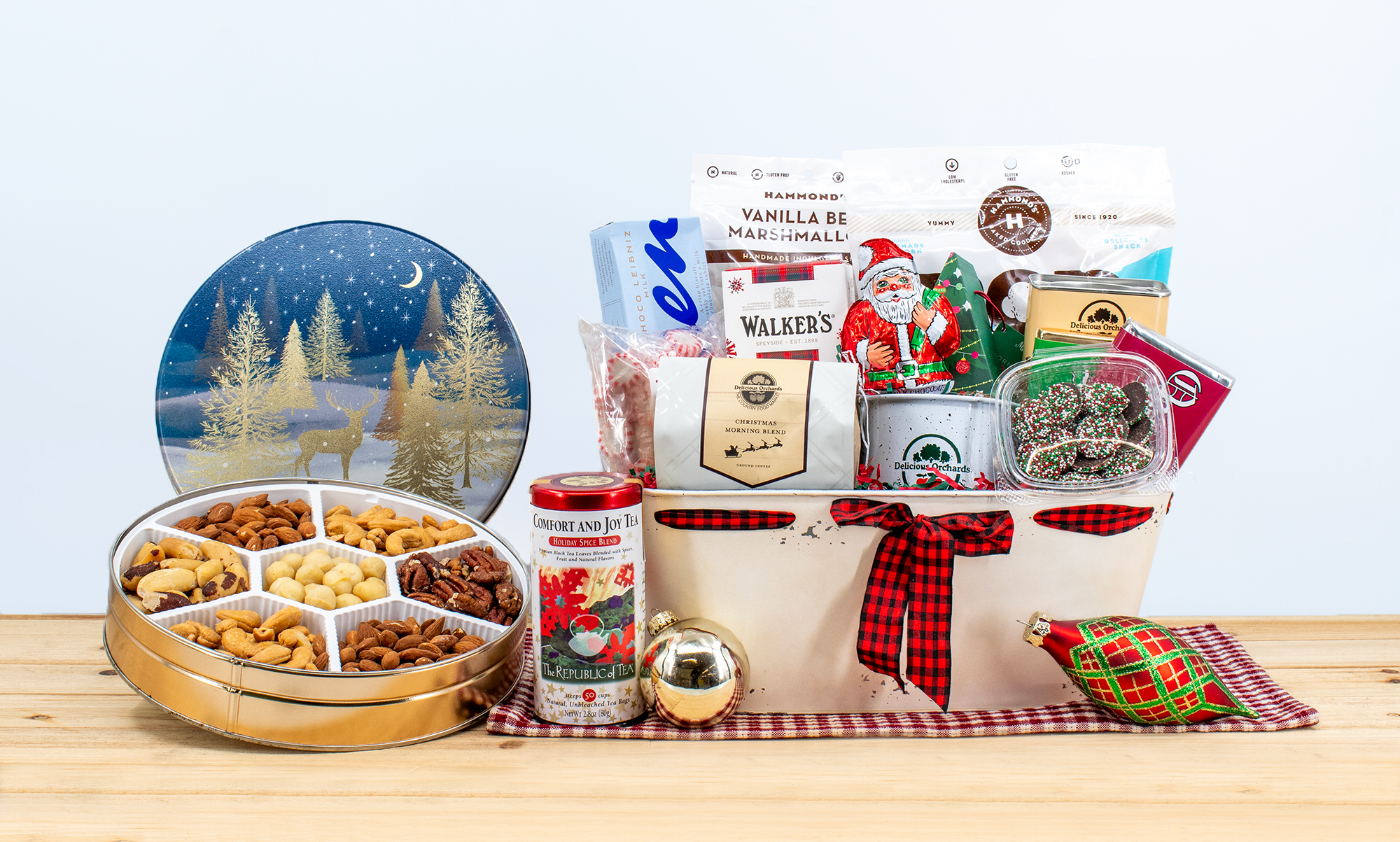 Deluxe Comfort & Joy Gift Basket w/ Nuts Tin